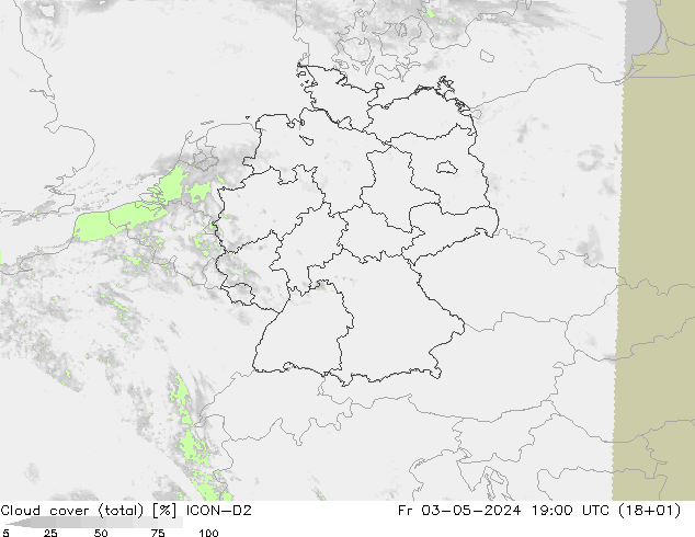 Nubi (totali) ICON-D2 ven 03.05.2024 19 UTC