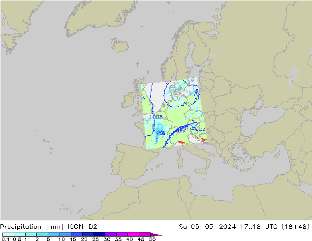 Precipitation ICON-D2 Su 05.05.2024 18 UTC