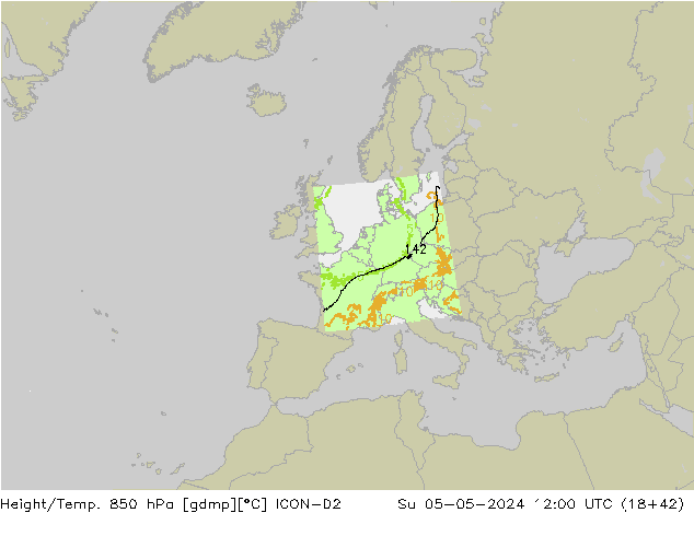 Height/Temp. 850 hPa ICON-D2 So 05.05.2024 12 UTC