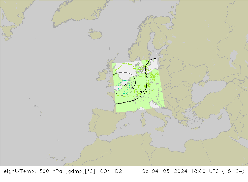 Height/Temp. 500 hPa ICON-D2 Sa 04.05.2024 18 UTC