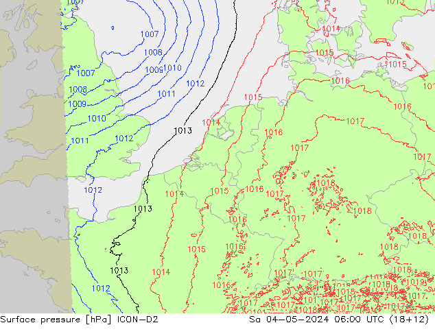 pressão do solo ICON-D2 Sáb 04.05.2024 06 UTC