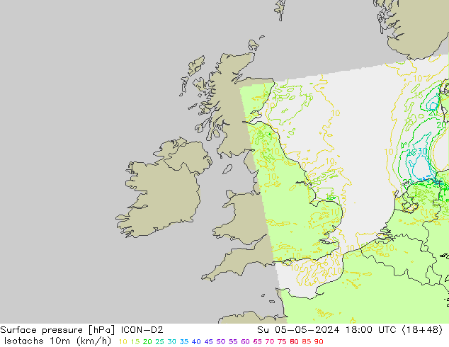 Eşrüzgar Hızları (km/sa) ICON-D2 Paz 05.05.2024 18 UTC