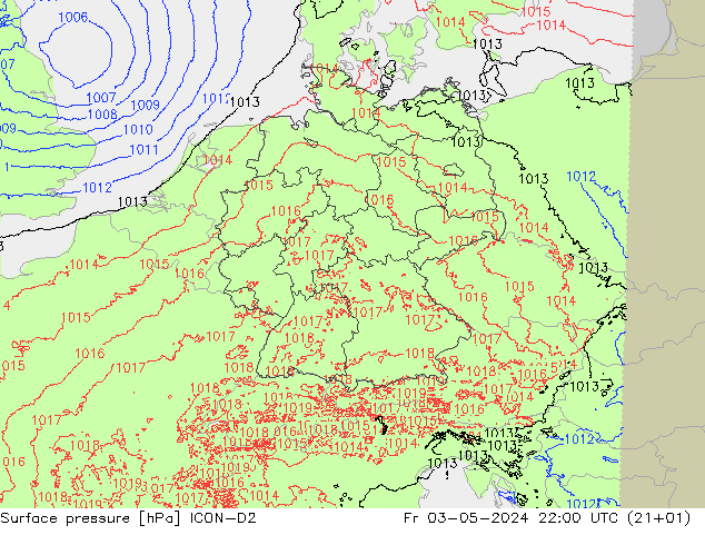 地面气压 ICON-D2 星期五 03.05.2024 22 UTC