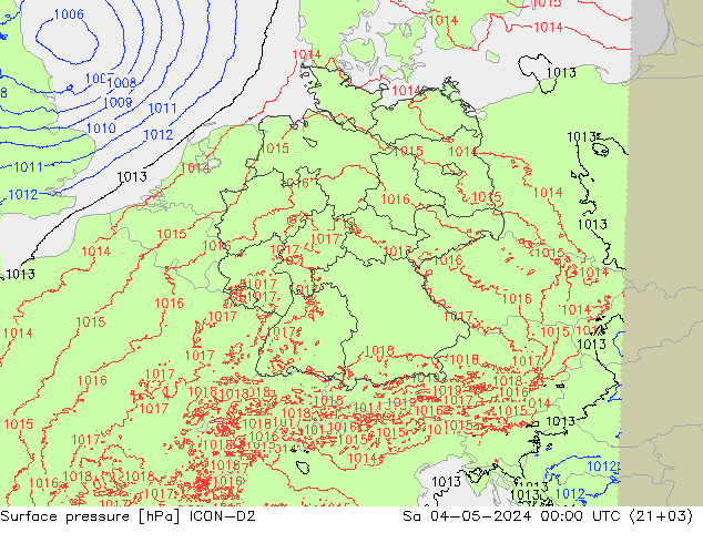 地面气压 ICON-D2 星期六 04.05.2024 00 UTC