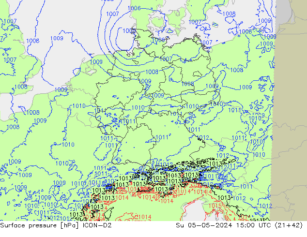 Surface pressure ICON-D2 Su 05.05.2024 15 UTC