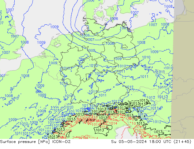 pressão do solo ICON-D2 Dom 05.05.2024 18 UTC