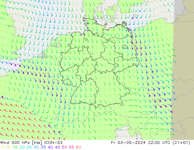 ветер 500 гПа ICON-D2 пт 03.05.2024 22 UTC
