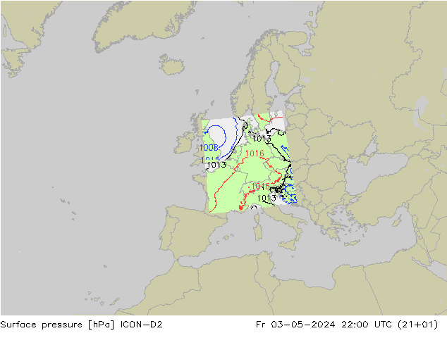 Yer basıncı ICON-D2 Cu 03.05.2024 22 UTC