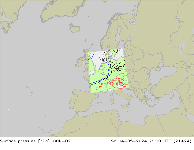 Surface pressure ICON-D2 Sa 04.05.2024 21 UTC