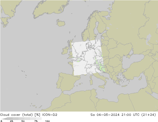 Cloud cover (total) ICON-D2 Sa 04.05.2024 21 UTC