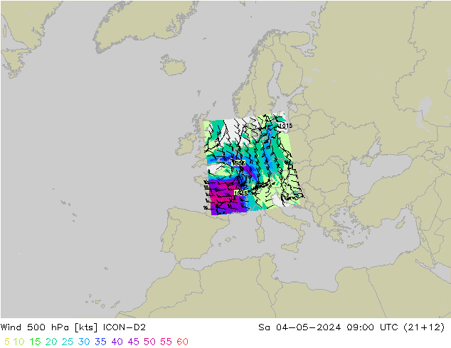 Wind 500 hPa ICON-D2 Sa 04.05.2024 09 UTC