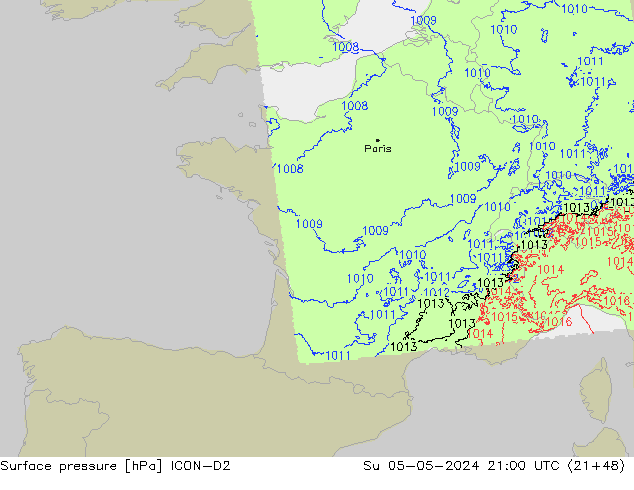 pression de l'air ICON-D2 dim 05.05.2024 21 UTC