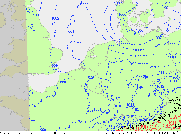 Luchtdruk (Grond) ICON-D2 zo 05.05.2024 21 UTC