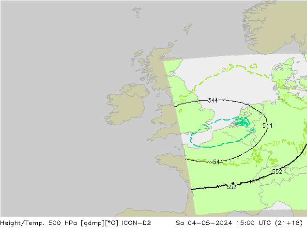 Height/Temp. 500 hPa ICON-D2 Sa 04.05.2024 15 UTC