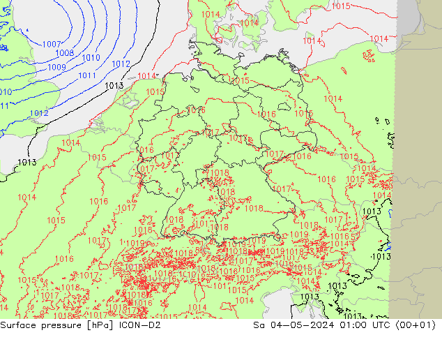 地面气压 ICON-D2 星期六 04.05.2024 01 UTC