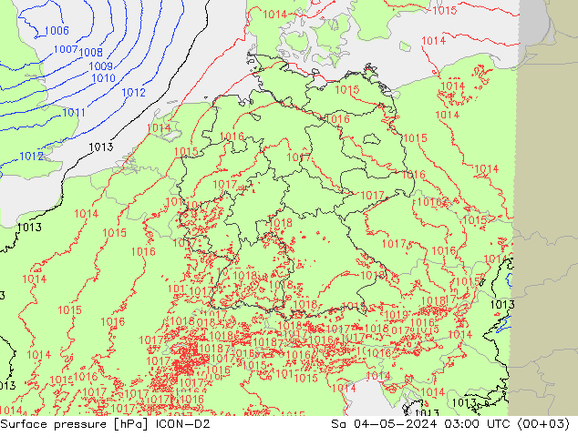 地面气压 ICON-D2 星期六 04.05.2024 03 UTC