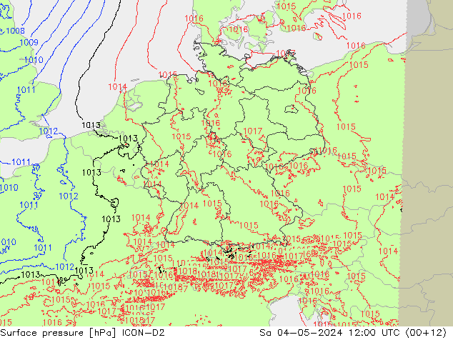 Atmosférický tlak ICON-D2 So 04.05.2024 12 UTC