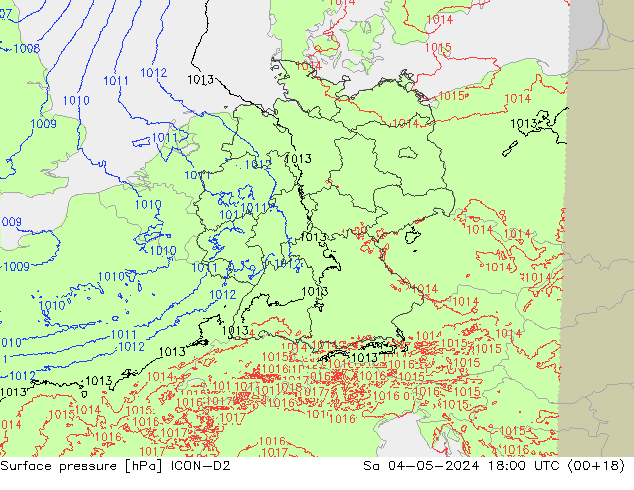 Surface pressure ICON-D2 Sa 04.05.2024 18 UTC