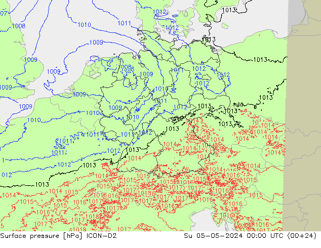 地面气压 ICON-D2 星期日 05.05.2024 00 UTC