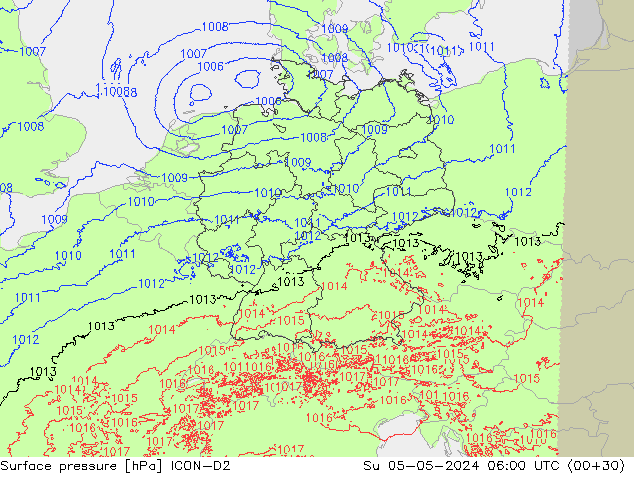 Surface pressure ICON-D2 Su 05.05.2024 06 UTC