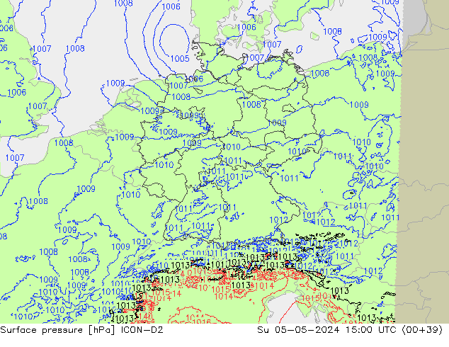 pressão do solo ICON-D2 Dom 05.05.2024 15 UTC