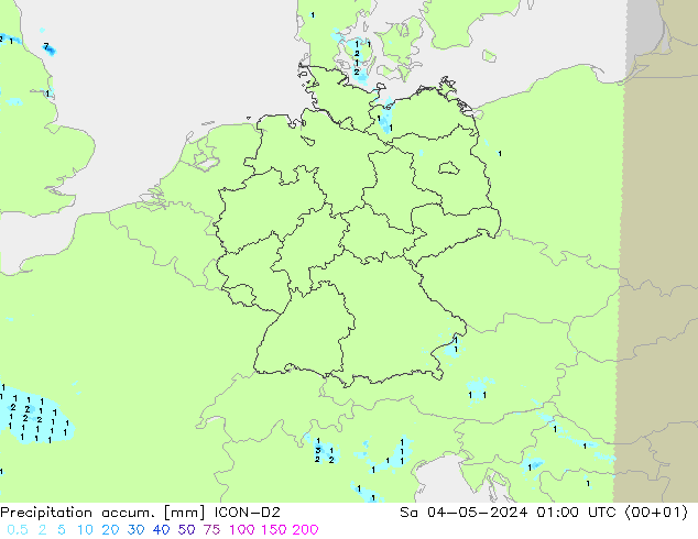 Precipitación acum. ICON-D2 sáb 04.05.2024 01 UTC