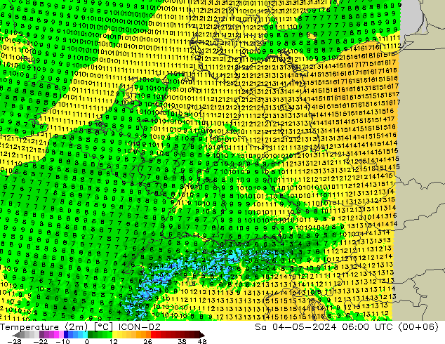 température (2m) ICON-D2 sam 04.05.2024 06 UTC