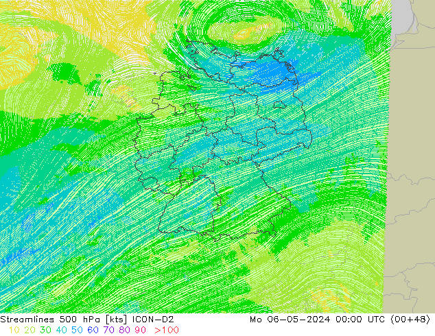 ветер 500 гПа ICON-D2 пн 06.05.2024 00 UTC