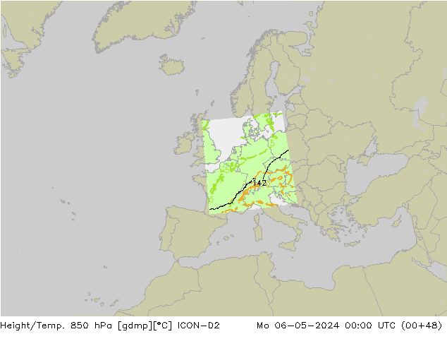Height/Temp. 850 hPa ICON-D2 Mo 06.05.2024 00 UTC