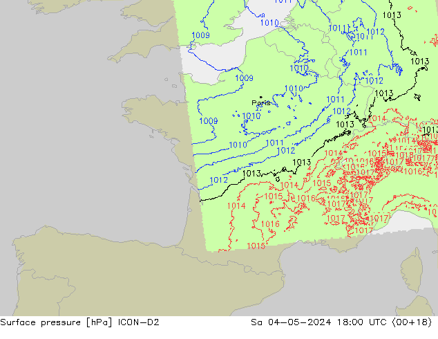 pressão do solo ICON-D2 Sáb 04.05.2024 18 UTC