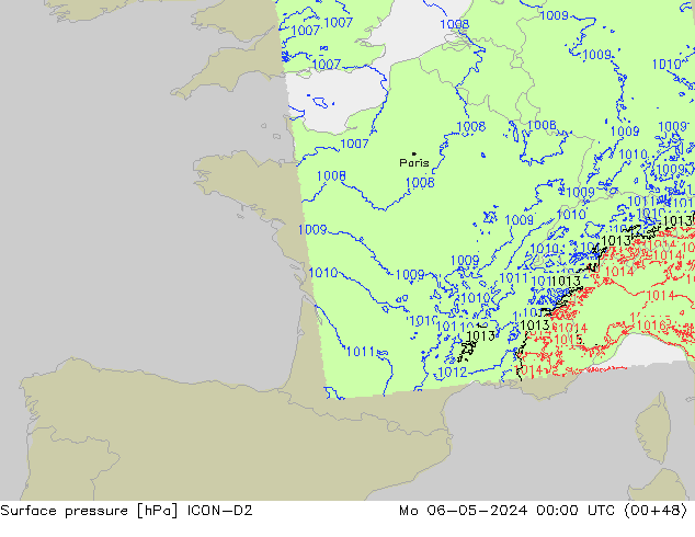 Surface pressure ICON-D2 Mo 06.05.2024 00 UTC