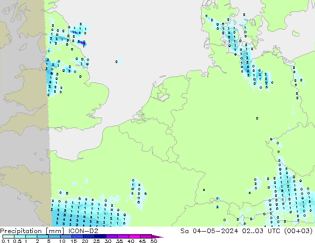 Précipitation ICON-D2 sam 04.05.2024 03 UTC