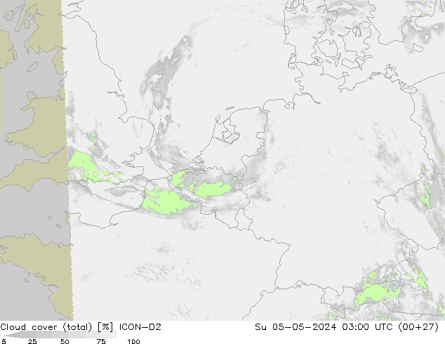 Cloud cover (total) ICON-D2 Ne 05.05.2024 03 UTC