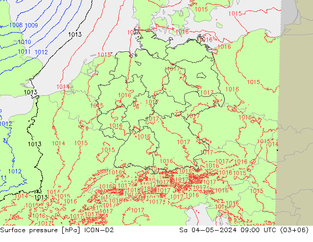 Atmosférický tlak ICON-D2 So 04.05.2024 09 UTC