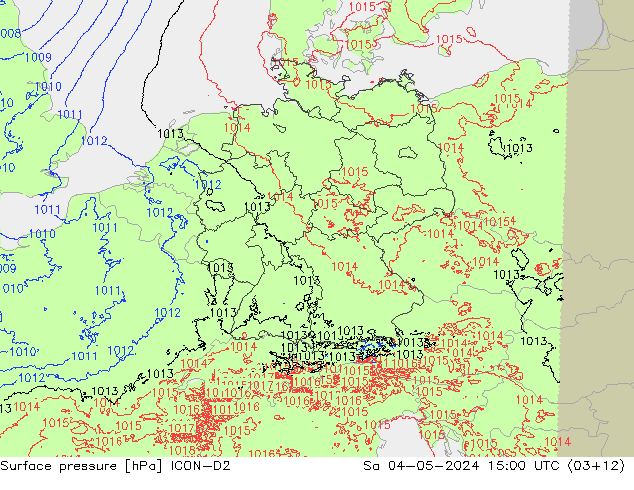 Luchtdruk (Grond) ICON-D2 za 04.05.2024 15 UTC