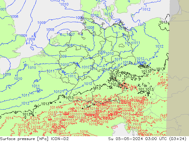 Atmosférický tlak ICON-D2 Ne 05.05.2024 03 UTC
