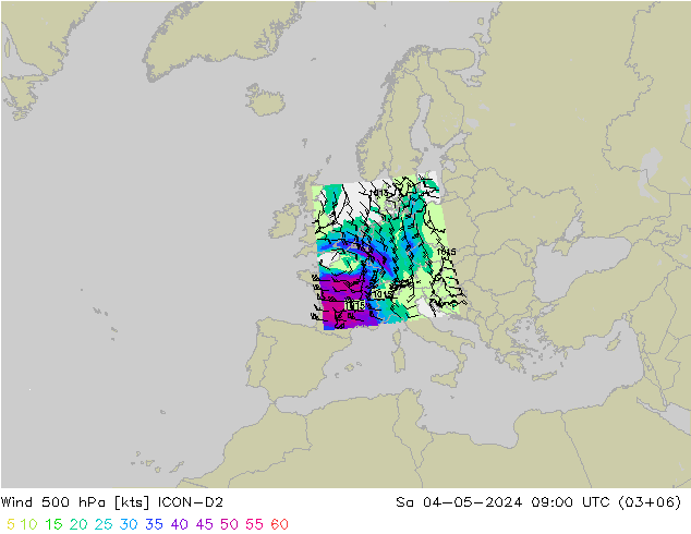 Wind 500 hPa ICON-D2 Sa 04.05.2024 09 UTC