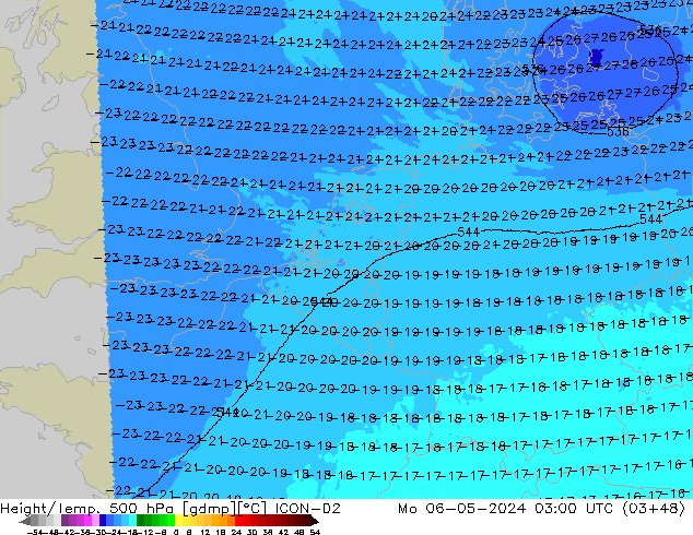 Height/Temp. 500 hPa ICON-D2 Po 06.05.2024 03 UTC