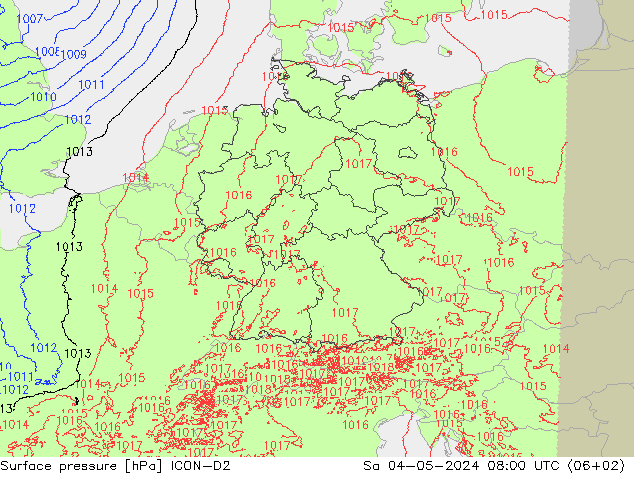 Bodendruck ICON-D2 Sa 04.05.2024 08 UTC