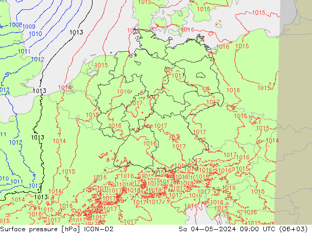 Surface pressure ICON-D2 Sa 04.05.2024 09 UTC