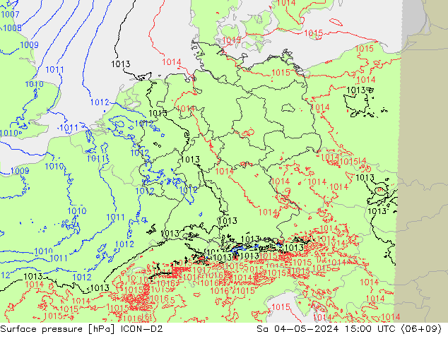 Surface pressure ICON-D2 Sa 04.05.2024 15 UTC