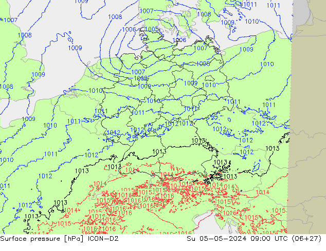 pressão do solo ICON-D2 Dom 05.05.2024 09 UTC