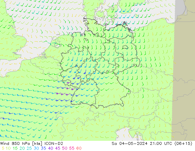 Wind 850 hPa ICON-D2 Sa 04.05.2024 21 UTC