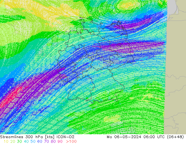 ветер 300 гПа ICON-D2 пн 06.05.2024 06 UTC