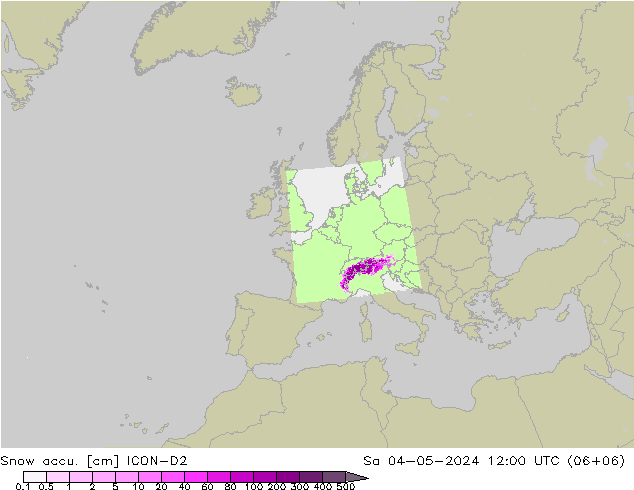 Snow accu. ICON-D2 Sa 04.05.2024 12 UTC