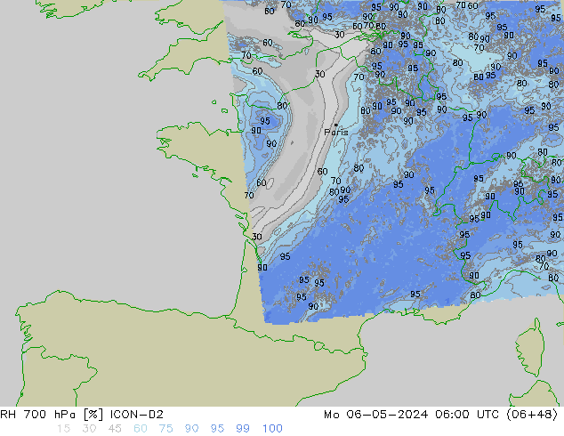 RH 700 гПа ICON-D2 пн 06.05.2024 06 UTC