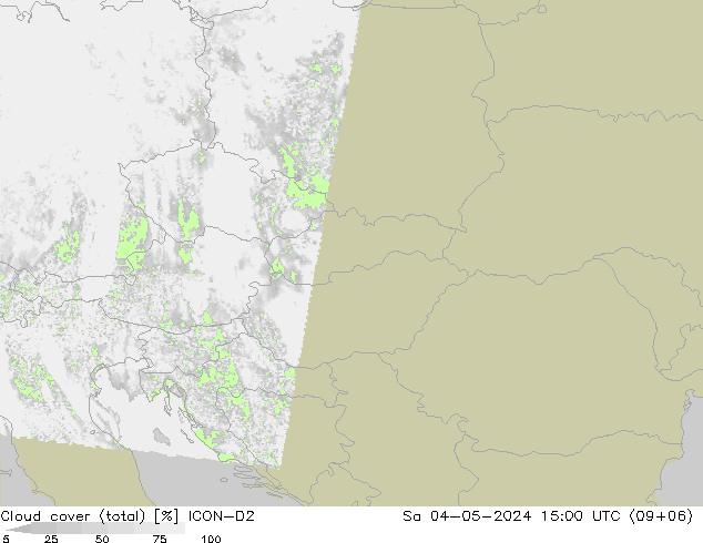 Nubes (total) ICON-D2 sáb 04.05.2024 15 UTC