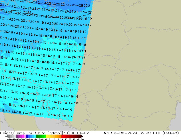 Height/Temp. 500 hPa ICON-D2 Mo 06.05.2024 09 UTC