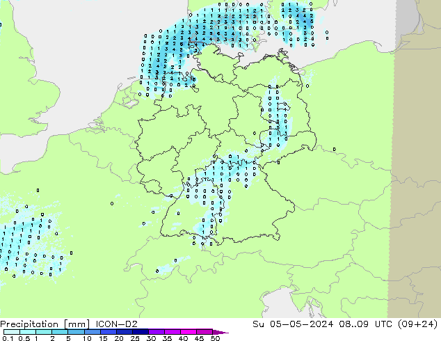 Precipitación ICON-D2 dom 05.05.2024 09 UTC