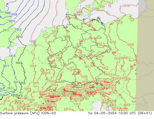地面气压 ICON-D2 星期六 04.05.2024 10 UTC